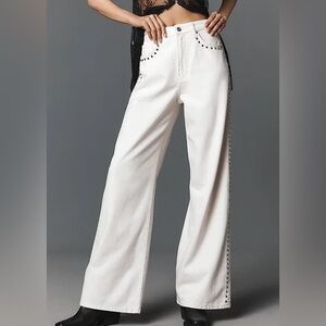 Reformation Cary Studded High-Rise Wide-Leg Jeans